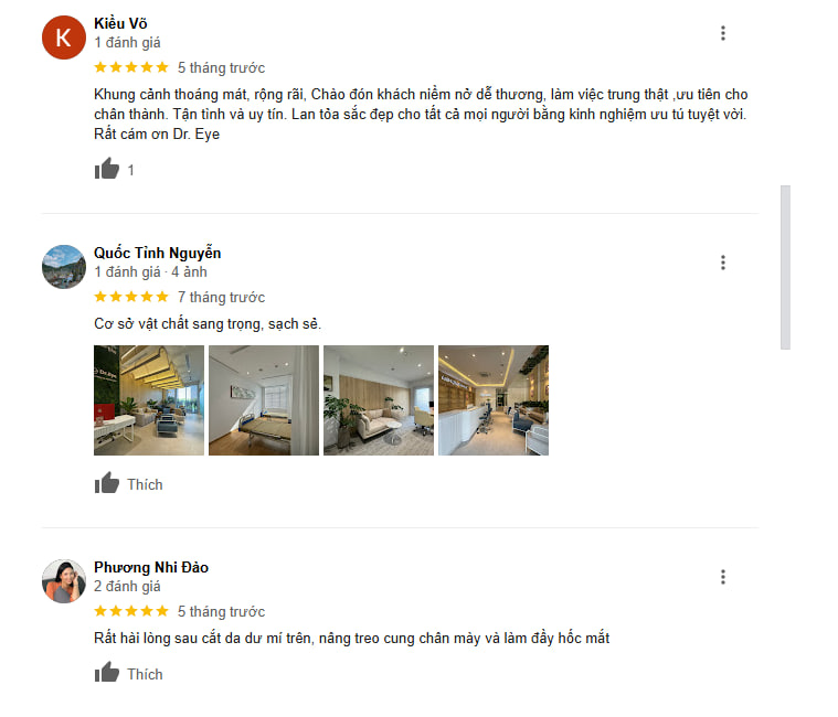 feedbacks từ khách hàng cho dịch vụ tại Dr Eye