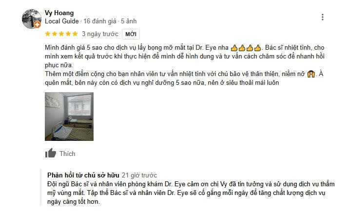 đánh giá từ khách hàng khi sử dụng dịch vụ tại Dr Eye 2